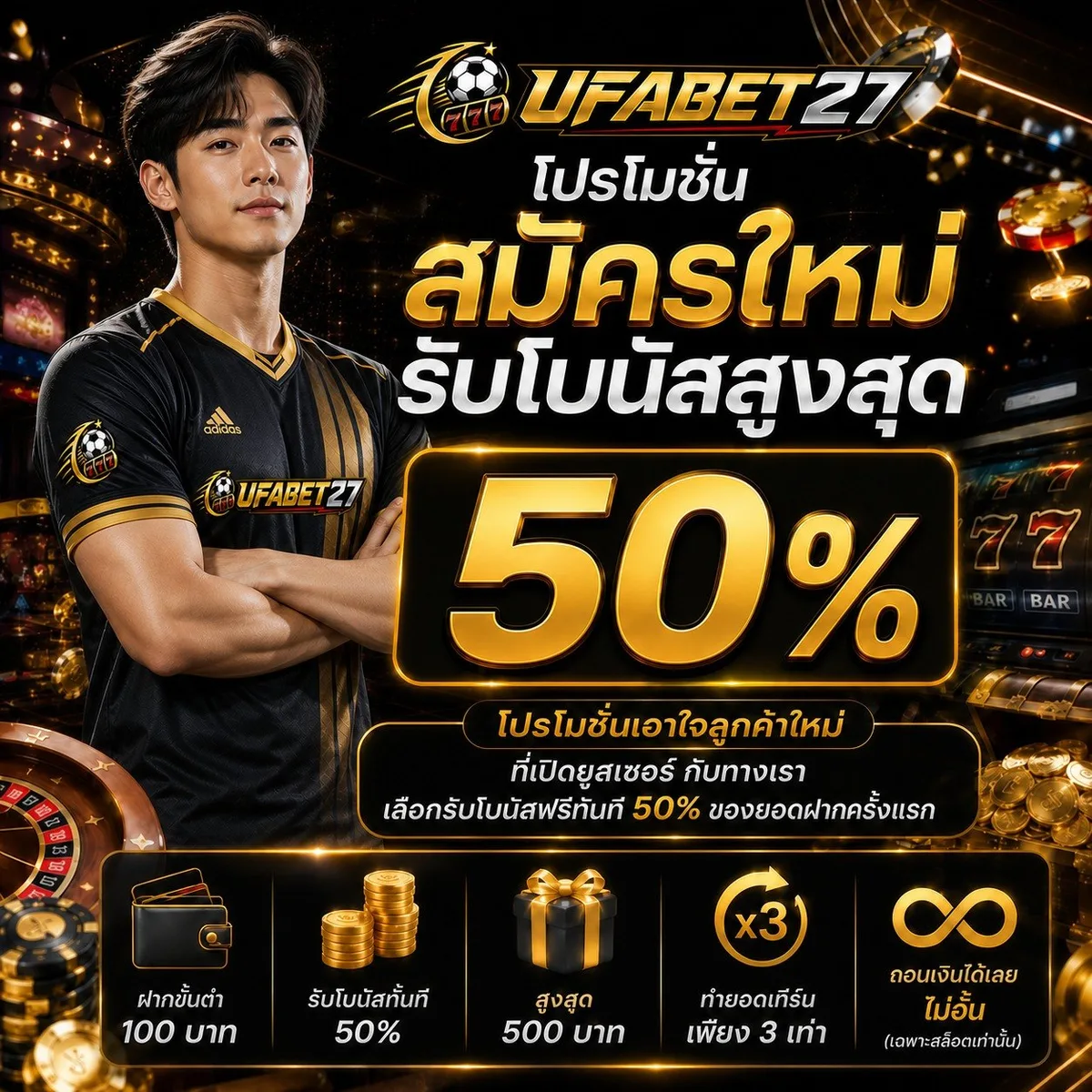 โปรโมชั่น สมัครใหม่ รับโบนัสสูงสุด 50%